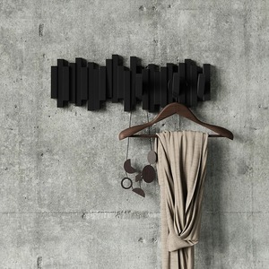 Wall Mounted Metal Hook Rack With 5 Hooks Minimalist Design For <b>Clothing</b> Storage Heavy-Duty Black Finish - Product Image 2
