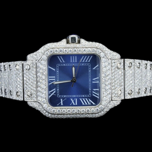 Reloj Mecánico de Cuarzo con Diseño Único, Esfera Azul, Caja Cuadrada, Adornado con Diamantes Moissanite, Exclusivo Reloj de Regalo de Diseñador de Hip Hop - Product Image 2