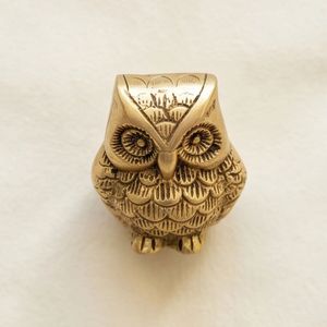 Figurine d'hibou en laiton plaqué or, sculpture animale 3D, objet de collection, artisanat de moulage, décoration artistique - Product Image 1