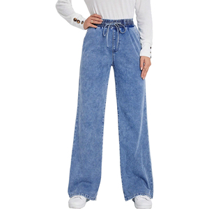 Pantalones vaqueros de mezclilla de cintura alta con cordones para mujer, a la moda, vintage, de pierna ancha y corte recto. - Product Image 6