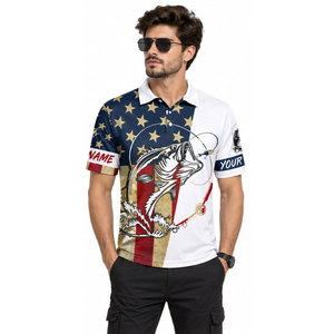 Polo de pêche pour homme avec drapeau américain, séchage rapide, protection UPF 50, impression par sublimation, nom personnalisé - Product Image 4