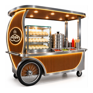 Carrito de comida móvil de acero inoxidable de triple eje para momos con vaporeras y vitrina de vidrio resistente a la oxidación - Product Image 2