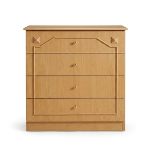 Cómoda Moderna de Madera de Roble Natural con 4 Cajones de Almacenamiento, Acento Geométrico, Mueble Alto para Dormitorio o Sala de Estar - Product Image 1
