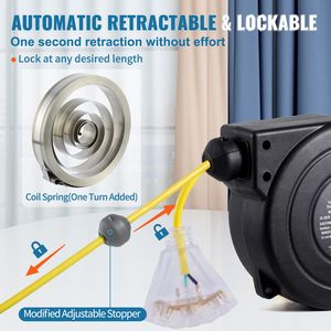 Avvolgicavo retrattile da 9 metri per impieghi gravosi, cavo di alimentazione 16AWG/3C SJTOW, presa tripla illuminata in ABS con connettore CEE maschio 10 - Product Image 5