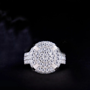 Moissanite Cluster <b>Ring</b> Wide <b>Dome</b> Shape Hip Hop Style Rhodium Plated Prong Set 925 Sterling Silver Unisex Engagement Gift <b>Ring</b> - Product Image 1