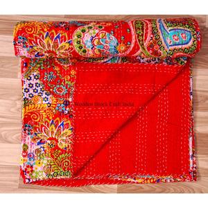 ผ้าปูที่นอนคันธาพิมพ์ลายทำมือจากราชสถาน แบบสองด้าน ใช้ได้ทุกฤดู เป็นมิตรกับสิ่งแวดล้อม ขนาดคู่ ผลิตจากผ้าฝ้ายออร์แกนิค 100% - Product Image 3