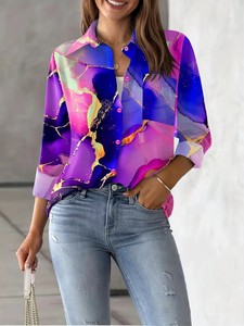 Camisa de poliéster para mujer, corte ajustado, con botones, manga larga, blusa elegante para el trabajo, informal, con estampado floral, con bolsillos - Product Image 6