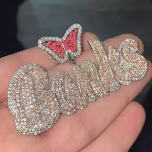 Colgante de Estilo Hiphop para Mujer con Nombre Personalizado, Moissanita Real de Corte Redondo de 3 Quilates, Chapado en Plata de Ley 925, Regalo - Product Image 5
