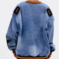 Chemise en jean décontractée oversize pour femme, col en V ample, manches longues, respirante, séchage rapide, logo brodé en chenille, numéro