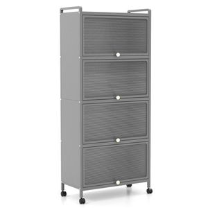 5 Tier Gray <b>Kitchen</b> <b>Storage</b> Rack with Flip Dust-Proof Doors Rolling Microwave Stand 4 Casters with Brakes - Product Image 2