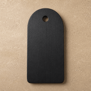 Sleek Matte <b>Black</b> Wooden Chopping <b>Board</b> Features Elegant Arched shaped Silhouette Top Integrated Hanging Hole For Cutting vegies - Product Image 1