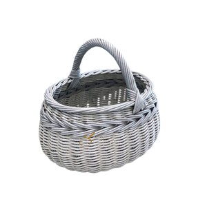 Country Style Rattan Picnic <b>Basket</b> Grey Oval Braided Rim Woven <b>Wicker</b> Flower Fruit <b>Storage</b> Hamper Open Top Outdoor Gathering Cas - Product Image 2