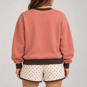 Ensemble short 2 pièces pour femme, col rond, motif pois inversés, rose corail/terre cuite, vêtements de sport décontractés personnalisés - Product Image 2
