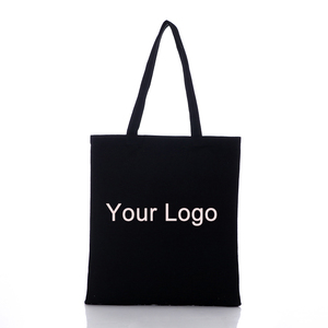 Bolsas de lona de algodón negro de la mejor calidad, con diseño de letras en blanco y asas, estilo tote. - Product Image 1