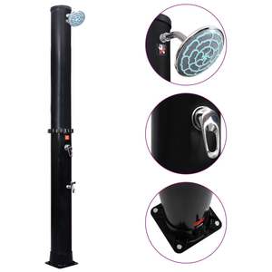 Douche extérieure solaire en PVC noir, aluminium et laiton, design haut de gamme - Product Image 1
