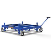 Carretilla de Plataforma Plana de Acero AUSAVINA, Carro Industrial Móvil de Cuatro Ruedas con Recubrimiento en Polvo Azul
