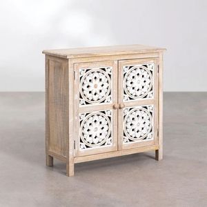 White Mango Wood Sideboard Cabinet Carved Door Storage <b>Console</b> <b>Table</b> <b>for</b> Living Room Bedroom Entryway - Product Image 1