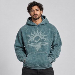 Sweat à capuche pour homme de qualité supérieure, effet délavé, confectionné en tissu de coton doux, coupe décontractée, style vintage et chaleur confortable pour le quotidien. - Product Image 1