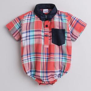 Polka Tots Demi Manches Chemise Barboteuse Denim Col Denim Poche-Rouge - Product Image 1