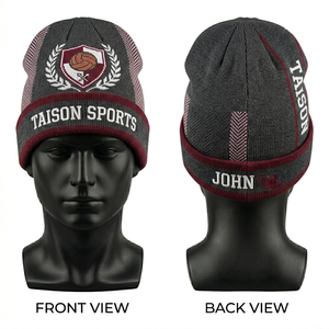 Gorro de Fútbol para Hombre de Punto Acrílico Premium de 320 GSM, Gris, Marrón, Blanco, con Paneles Múltiples, Logotipo Bordado en Jacquard, Puño con Bordado, Gorro de Invierno Personalizado - Product Image 1