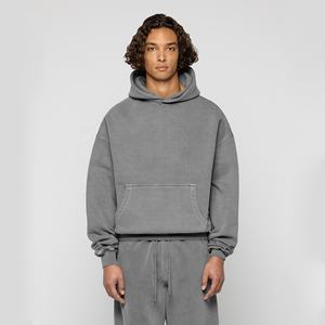 Traje de Jogger gris personalizable para hombre 100% algodón de alta calidad Boxy Hoodie pantalones de chándal con tamaño personalizado y diseño de logotipo - Product Image 2