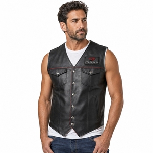 Chaleco de Cuero para Hombre, Chaleco de Cuero Genuino de Primera Calidad, Suave y Cómodo, Estilo Motero Clásico, Ropa Casual para Exteriores, OEM ODM - Product Image 1