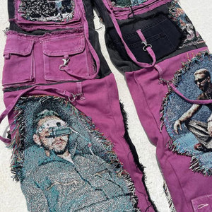 High <b>Waist</b> Slimming Street Style Men Trouser Low Price Trendy Ripped Stacked <b>Jeans</b> Street Style Custom Design Ripped Baggy Pant - Product Image 3