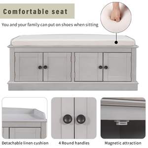 Panca per scarpe regolabile con 4 porte e cuscini rimovibili per soggiorno e ingresso - Product Image 5