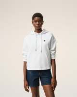 Sudadera Corta Unisex Blanca, Corte Holgado, Algodón French Terry, Logotipo de Corazón Bordado en la Parte Delantera, Informal, Verano, Alta Calidad
