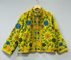 Handmade Velvet Suzani Jacket | Bohemian Women's Autumn/Winter <b>Coat</b> | Hand-Embroidered Eco-Friendly Cotton Indian Textile Floral - Product Image 1