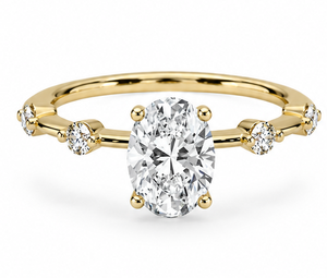 Bague solitaire chic en diamant de laboratoire taille ovale, sertie clos, design moderne et minimaliste, protection intégrée - Product Image 1