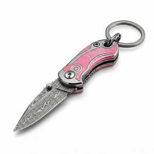 Couteau porte-clés artisanal de Damas, petit couteau pliant durable avec anneau de fixation, outil de poche pour l'extérieur - Product Image 3
