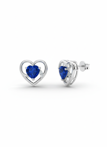 Pendientes de Zafiro Azul Corte Corazón con Diamante Redondo para Mujer, Diamante Natural y Cultivado en Laboratorio - Product Image 2