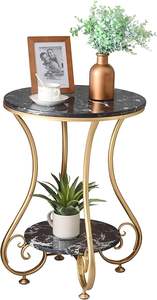 Coffee <b>Table</b> Simple Modern <b>Bedside</b> Side <b>Table</b> <b>Small</b> Round <b>Table</b> Engineer Top Metal <b>Table</b> Living Room & Bedroom (Gold & Black) - Product Image 3