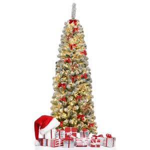Albero di Natale Artificiale Pre-Illuminato con 250 LED, Effetto Neve, 1,8 Metri, Stile Pencil, Decorazione Festiva per le Feste - Product Image 2