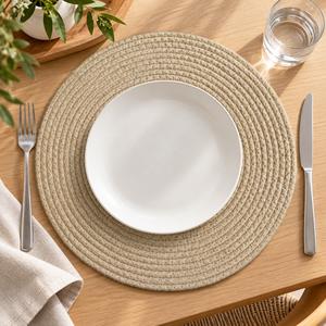 Set de table rond tressé fait main en coton naturel, style rustique, pour la maison et les fêtes - Product Image 2
