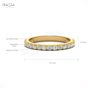 High Demand Products 2mm Brilliant Cut White Diamond Half Eternity Band with 14k Fine Yellow Gold <b>Stack</b> Band <b>Ring</b> - Product Image 3