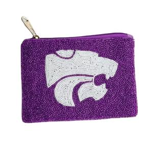 Artisanat violet et blanc broderie puissance chat perlé petit sac portefeuille élégant belle fantaisie et haut luxe par Hiba Enterprises - Product Image 1