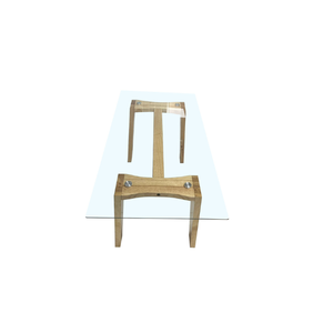 Table basse ovale double couche en bois massif avec plateau en verre, style artisanal moderne, pour salon et appartement, support stable - Product Image 1