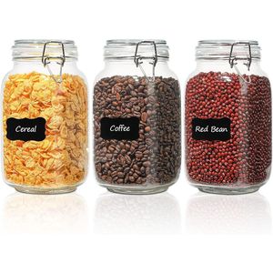 Airtight 3-Lid Glass Canister Set 51oz Clear Food Storage Jars Square <b>Kitchen</b> <b>Pantry</b> Organization Containers - Product Image 1