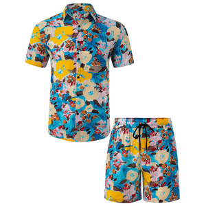 Ensemble d'été tendance décontracté deux pièces : T-shirt à manches courtes et short pour homme, 100 % coton - Product Image 1