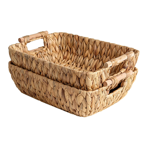Cesta de Almacenamiento Grande de Jacinto de Agua con Asas de Madera, Cestas Tejidas a Mano, Decoración para Dormitorio y Sala de Estar de Vietnam - Product Image 1