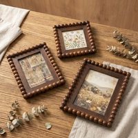 Marco de Fotos de Madera Vintage con Cuentas, Estilo Rústico en Nogal, Se Vende Individualmente o en Conjunto de 3, Decoración Neutral Cálida Estilo Granja