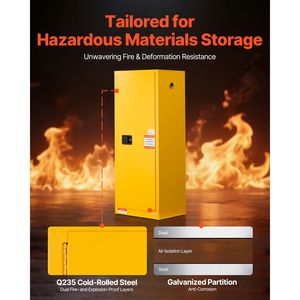 Armadio per Stoccaggio Materiali Infiammabili in Lamiera Zincata a Freddo da 23 Galloni, 23,2 x 18,1 x 65,0 Pollici, con Ripiano Regolabile per Magazzino - Product Image 2