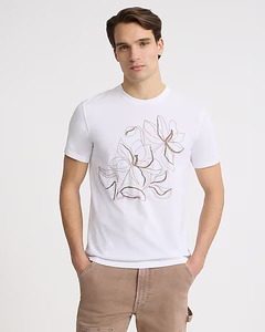 Camiseta de Algodón Blanca para Hombre al por Mayor, Diseño Floral Bordado a Mano, Cuello Redondo, Informal, para Verano - Product Image 2