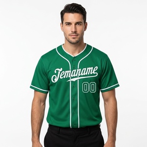 Custom green baseball jersey Men's mesh breathable jersey Short sleeve team name print Button front baseball <b>shirt</b> - Product Image 1