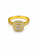 Bague de fiançailles pour femme Gourik SDR014 en laiton plaqué or avec moissanite créée en laboratoire, double rangée pavée, micro-incrustation