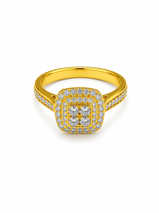 Anillo de compromiso para mujer Gourik SDR014 de latón chapado en oro con moissanita creada en laboratorio, diseño de racimo de doble fila con pavé, moderno, abril - Product Image 1