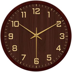 Wood Grain Silent Quartz Wall <b>Clock</b> Round Analog Hanging <b>Clock</b> <b>Battery</b> Powered 3D Number Display for Living Room - Product Image 4