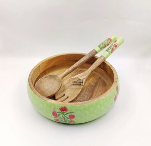Bol de service en bois naturel de haute qualité avec motif imprimé en émail, décoration d'intérieur, pour salades et desserts, au meilleur prix - Product Image 6